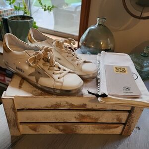 Golden Goose Leather and Gold Sneakers